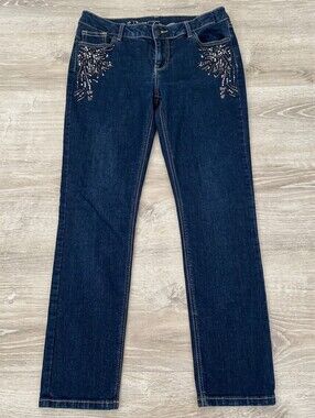Wallis Rhinestone Beaded Pocket Dark Denim Jeans SZ10